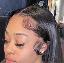 Load image into Gallery viewer, Essential Hair Company HD lace frontal unit is made from 100% virgin human hair. This luxury lace is amazing quality and is designed to be super thin and natural looking with small knots. These knots can also be bleached to achieve an even more natural look. This unit is pre-plucked, pre bleached, and comes in Straight only. Hair can be dyed and styled as normal.